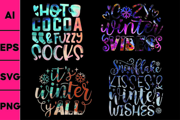 Winter Typography Quote SVG Bundle for Print Templates and Graphics